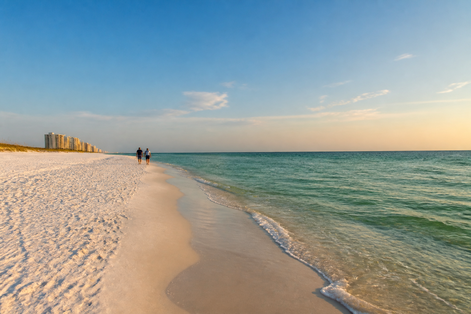 Fort Walton Beach shoreline in peak season with clear skies ideal for a 2026 Florida Gulf Coast vacation