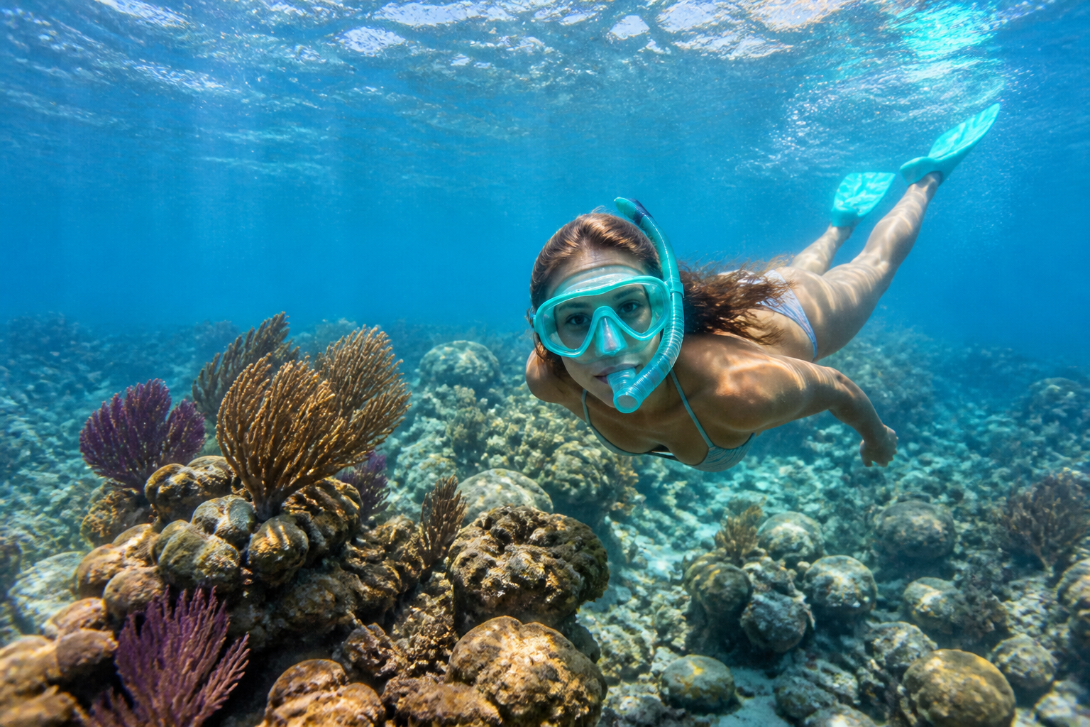 Tourists snorkeling in clear blue waters off the Florida Keys near Key West